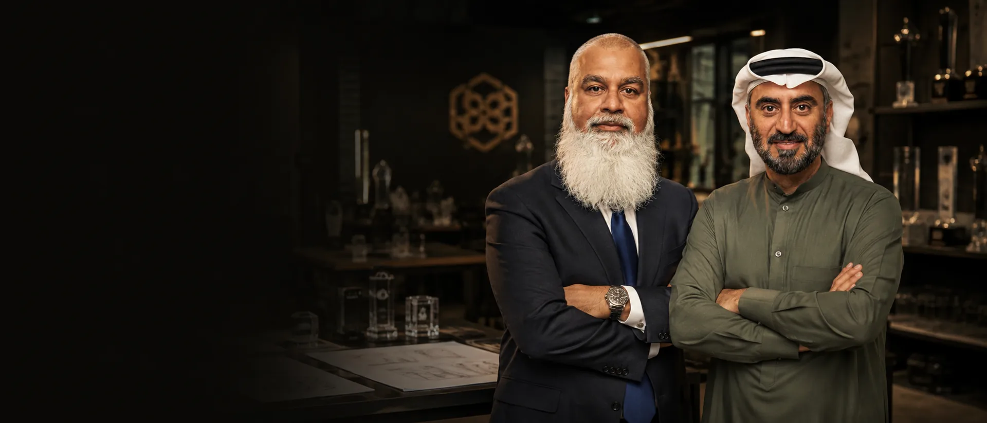 Faisal Seddiq Almutawa and Mustansir Golwala, founders of Crystal Arc, in the Dubai showroom