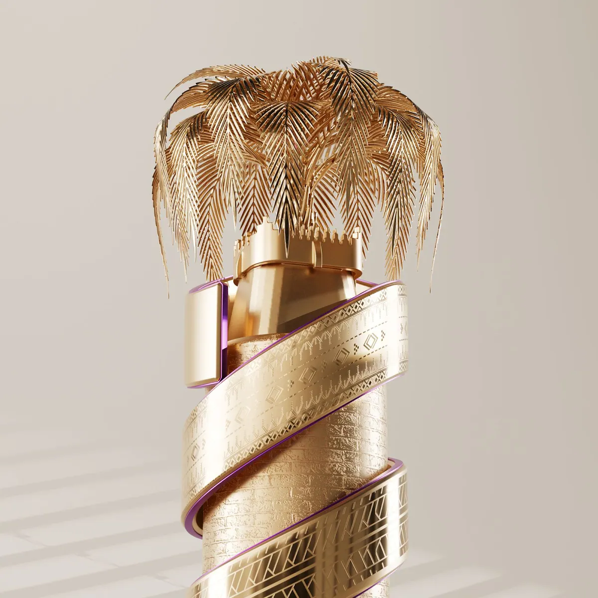 Close detail of a textured gold trophy surface