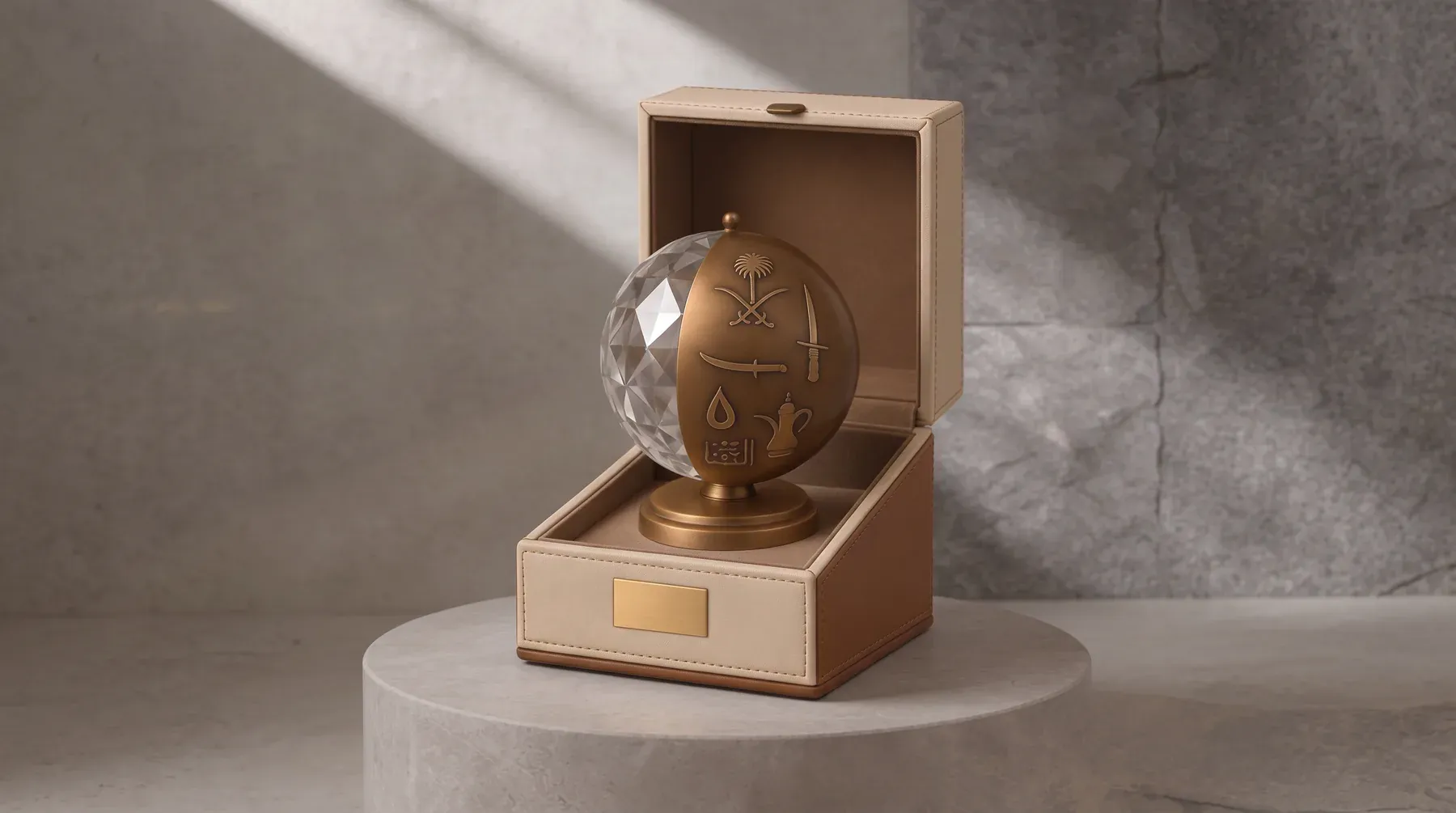 Crystal globe corporate gift presented in a fitted gold box