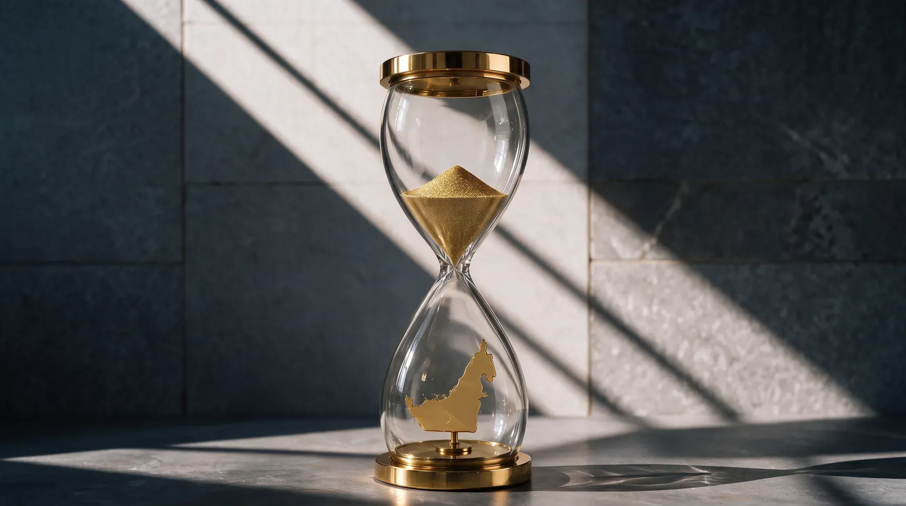 Gold hourglass VIP gift with polished brass frame