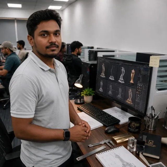 Crystal Arc lead designer at the design workstation