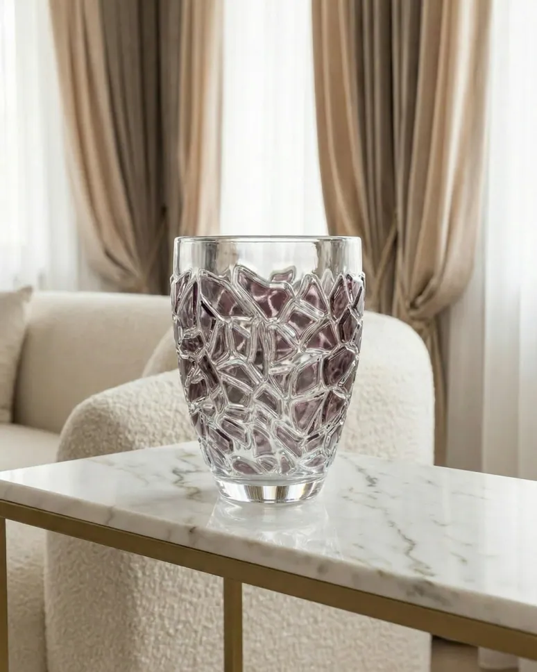 Crystal vase with a violet mosaic surface