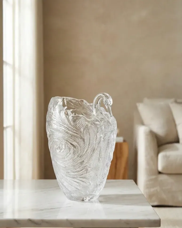 Clear crystal vase with sculpted frosted surface