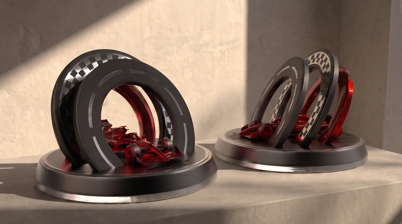 Horseshoe-shaped sports trophies in dark resin with red inlay