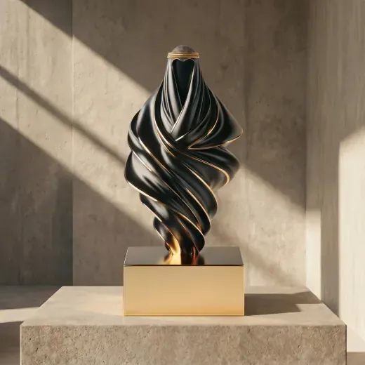 Dark sculpted flame trophy on a gold base