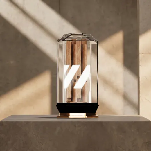 Architectural award with clear panels and a gold frame